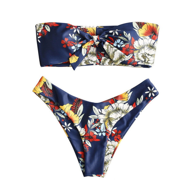 Printed Floral Strapless Bikini