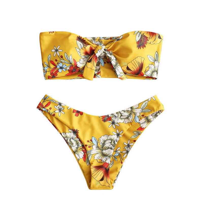 Printed Floral Strapless Bikini