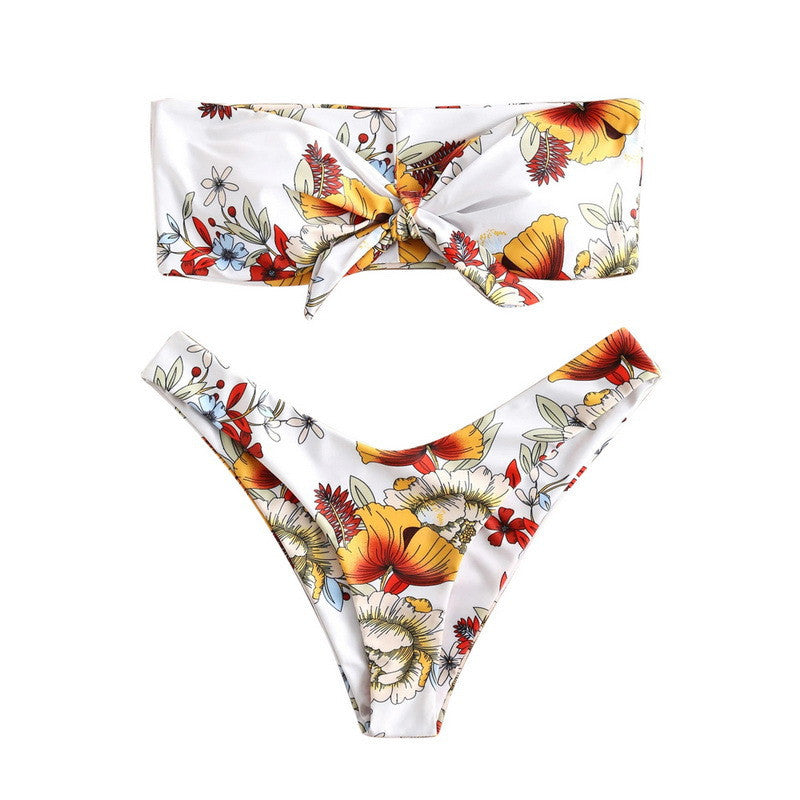 Printed Floral Strapless Bikini