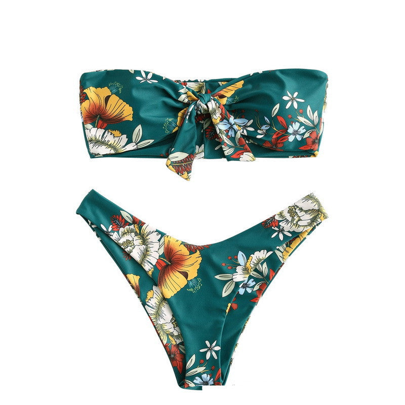 Printed Floral Strapless Bikini