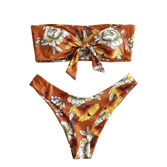 Printed Floral Strapless Bikini